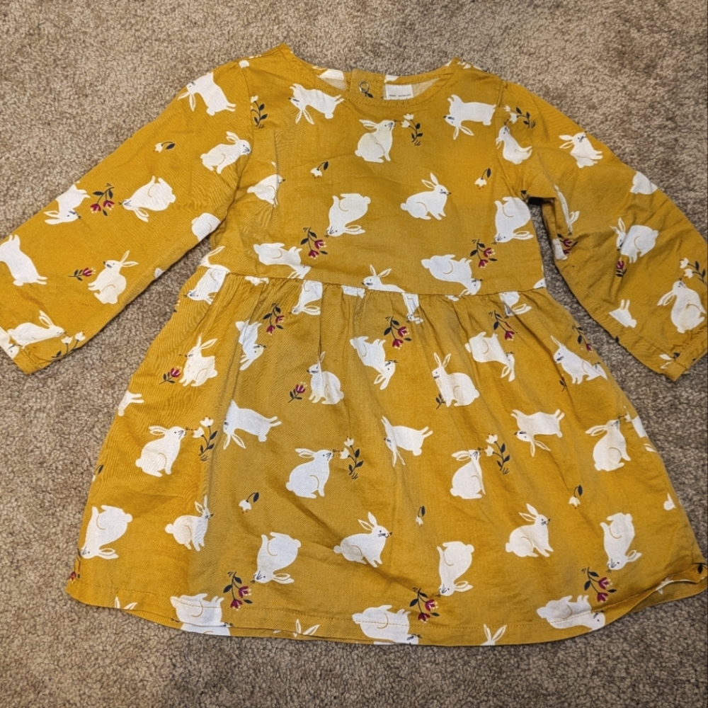 18m yellow long sleeve dress with white bunnies